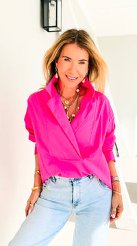 Bacall Italian Long Sleeve Top- Fuchsia