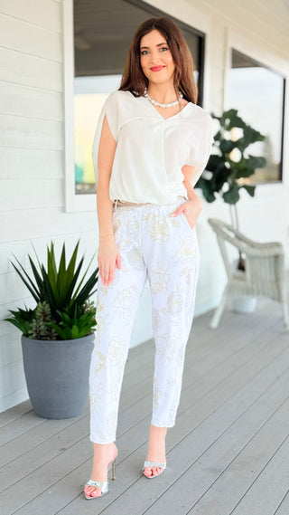 Refined Floral Belted Italian Pant