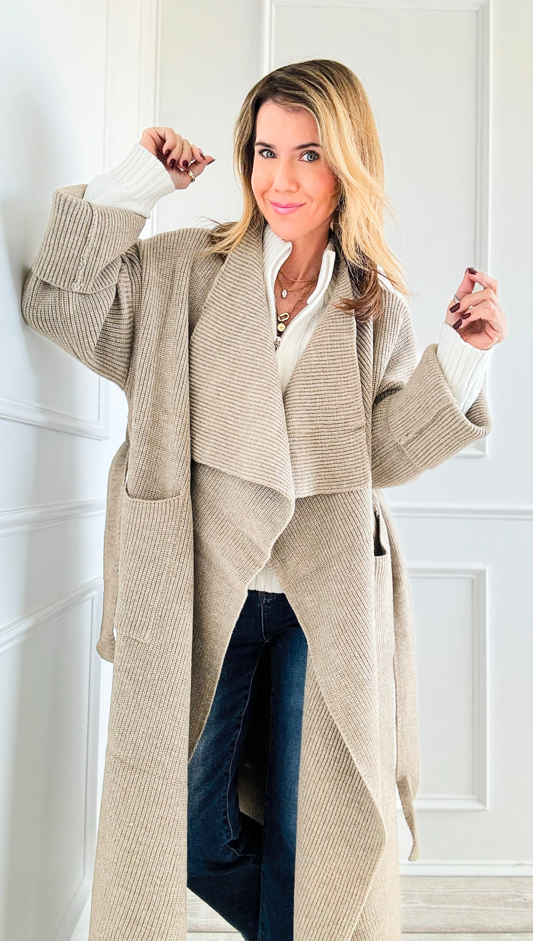 Timeless Elegance Belted Cardigan-150 Cardigans/Layers-On Blue-Coastal Bloom Boutique, find the trendiest versions of the popular styles and looks Located in Indialantic, FL