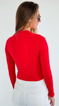 Contrast Sleeve Detail Crop Top - Red-130 Long Sleeve Tops-Heart&Hips-Coastal Bloom Boutique, find the trendiest versions of the popular styles and looks Located in Indialantic, FL