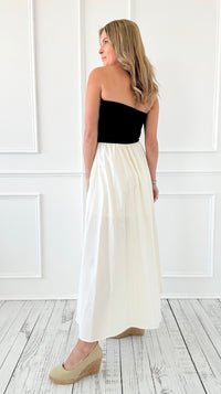 Monochrome Moment Strapless Dress - Black/Cream-200 Dresses/Jumpsuits/Rompers-Blu Pepper-Coastal Bloom Boutique, find the trendiest versions of the popular styles and looks Located in Indialantic, FL