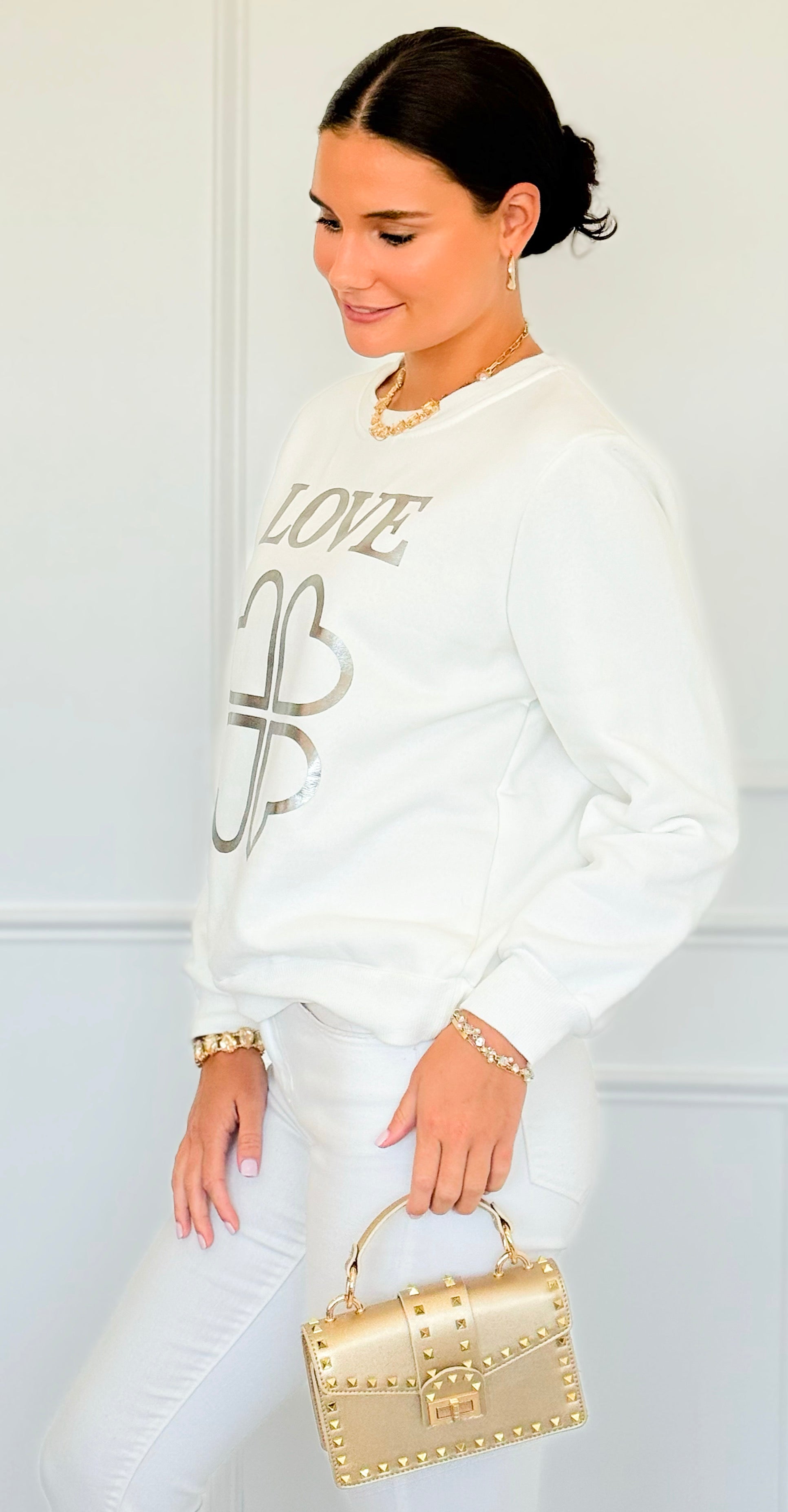 Lucky In Love Italian Sweatshirt-110 Long Sleeve Tops-Italianissimo-Coastal Bloom Boutique, find the trendiest versions of the popular styles and looks Located in Indialantic, FL