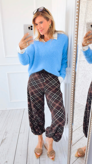 Plaid Cancelled Plans Italian Joggers - Brown