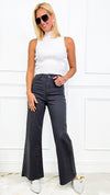 Stretch Wide Leg High Rise Cropped Denim Jean - Charcoal-170 Bottoms-Anniewear-Coastal Bloom Boutique, find the trendiest versions of the popular styles and looks Located in Indialantic, FL