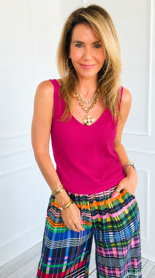 Capri Coast Max Italian Knit Tank Top- Hot Pink