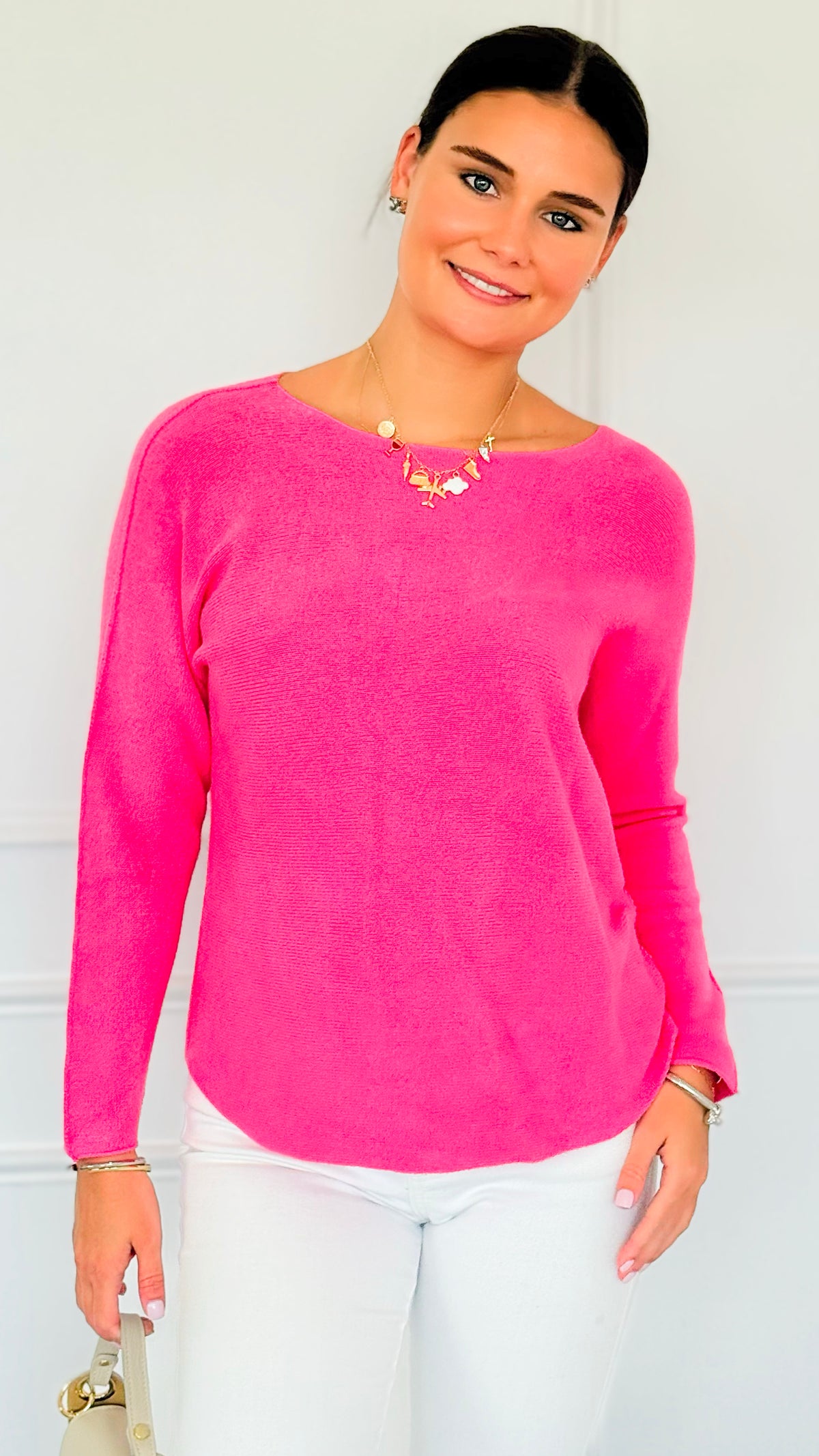 Soho Italian Boatneck Pullover - Bubblegum-140 Sweaters-Italianissimo-Coastal Bloom Boutique, find the trendiest versions of the popular styles and looks Located in Indialantic, FL