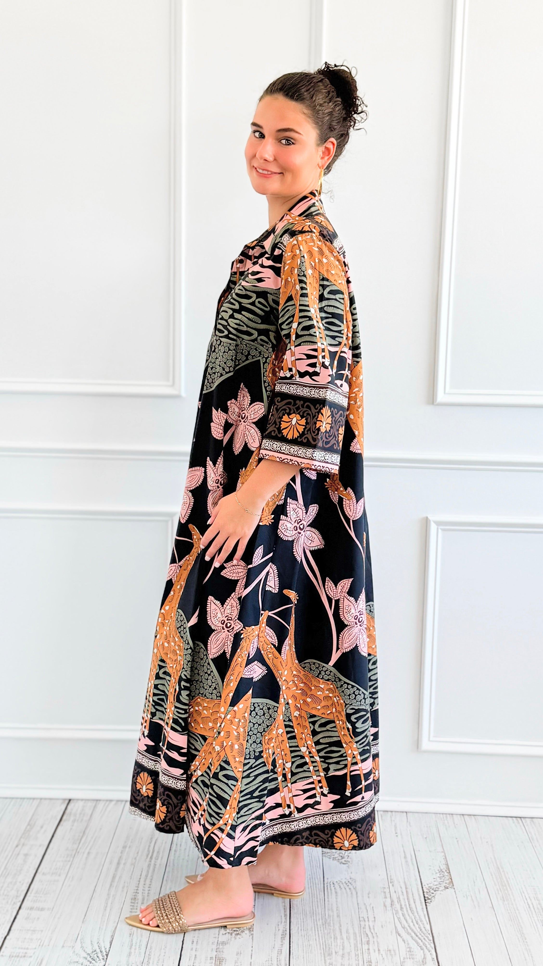 Safari Luxe Botanical Italian Long Dress-200 Dresses/Jumpsuits/Rompers-AZUL MONACO-Coastal Bloom Boutique, find the trendiest versions of the popular styles and looks Located in Indialantic, FL