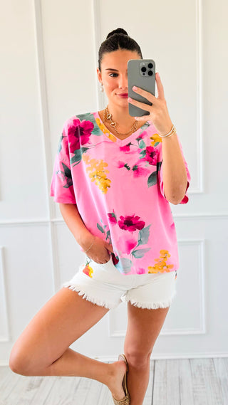 Petal Parade V-Neck Italian Top - Pink