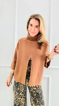 Chic Split Italian Sweater- Camel-140 Sweaters-Italianissimo-Coastal Bloom Boutique, find the trendiest versions of the popular styles and looks Located in Indialantic, FL