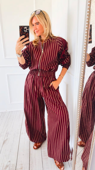 Tailored Italian Stripe Barrel Pant - Burgundy