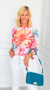 Sunset Dahlia St Tropez Short Sleeve Sweater-140 Sweaters-SORPRESA-Coastal Bloom Boutique, find the trendiest versions of the popular styles and looks Located in Indialantic, FL