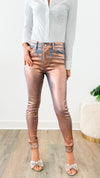 Metallic Foil Detailed Pants - Gold Rose-170 Bottoms-Galita-Coastal Bloom Boutique, find the trendiest versions of the popular styles and looks Located in Indialantic, FL