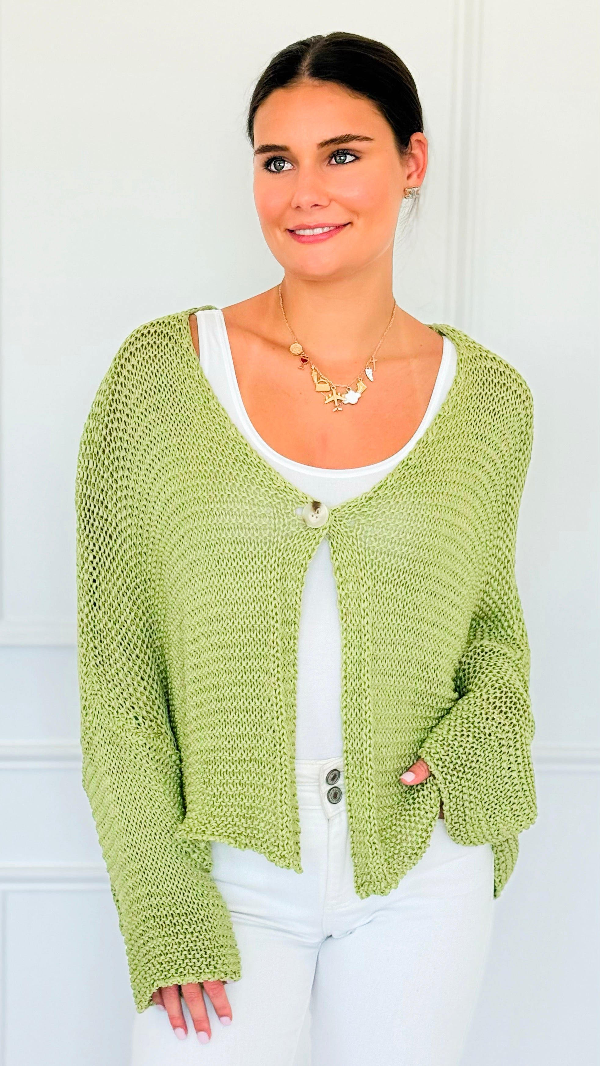 Coastal Breeze Knit Italian Cardigan - Pistachio-150 Cardigans/Layers-Italianissimo/TOSCANA-Coastal Bloom Boutique, find the trendiest versions of the popular styles and looks Located in Indialantic, FL
