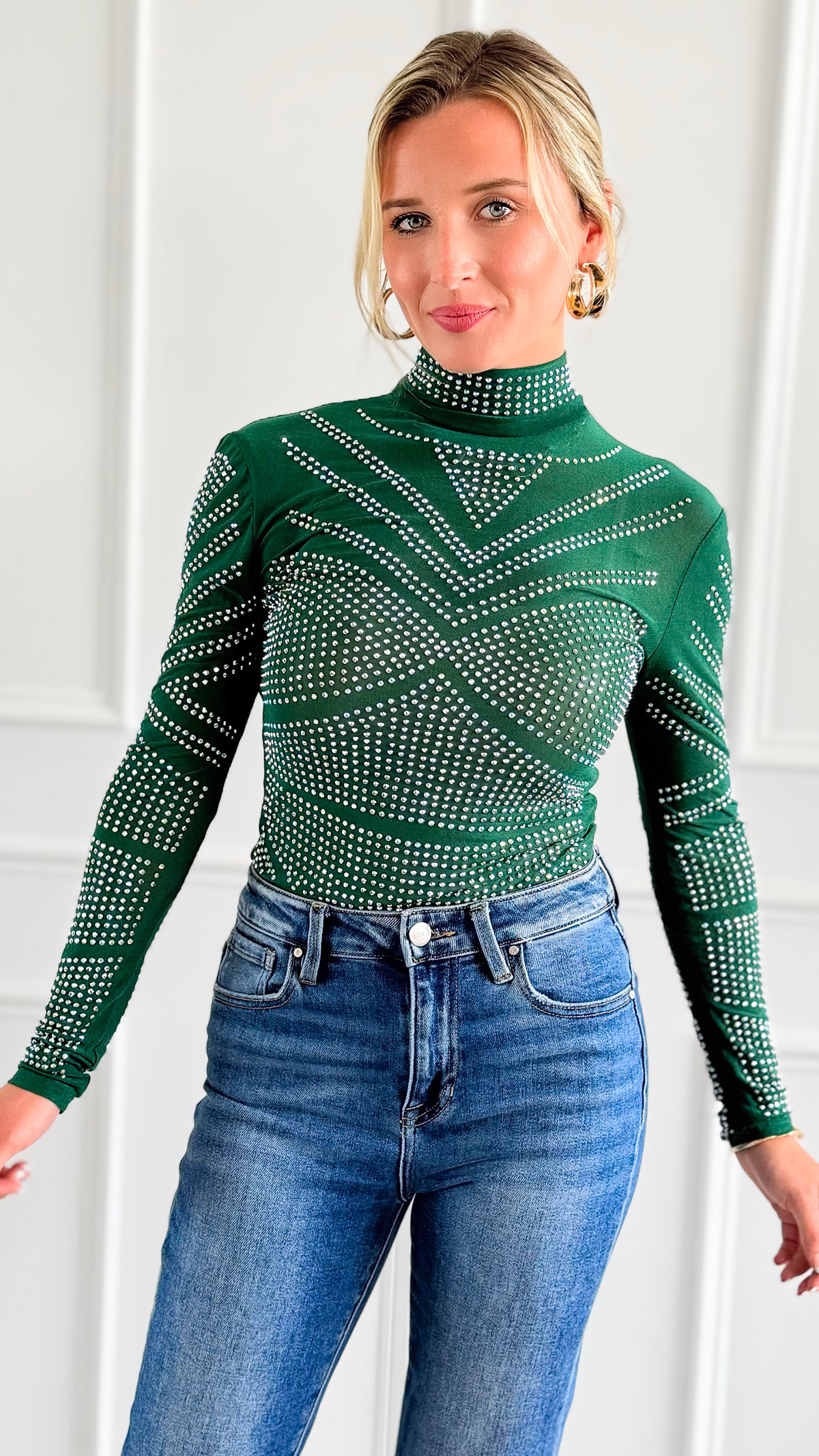 Emerald Radiance Bodysuit Top-110 Long Sleeve Tops-7Mango7-Coastal Bloom Boutique, find the trendiest versions of the popular styles and looks Located in Indialantic, FL