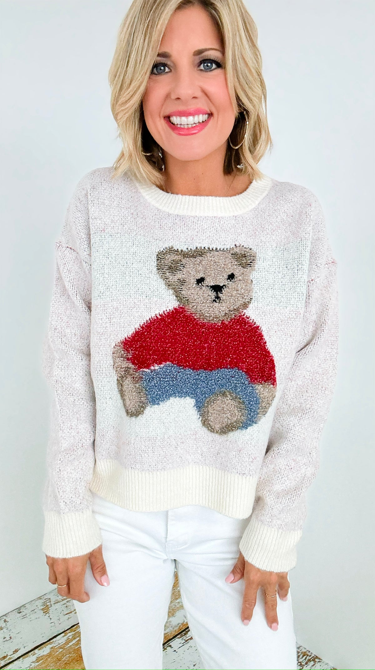 Cozy Bear Knit Sweater - Ivory-140 Sweaters-Dreamers-Coastal Bloom Boutique, find the trendiest versions of the popular styles and looks Located in Indialantic, FL