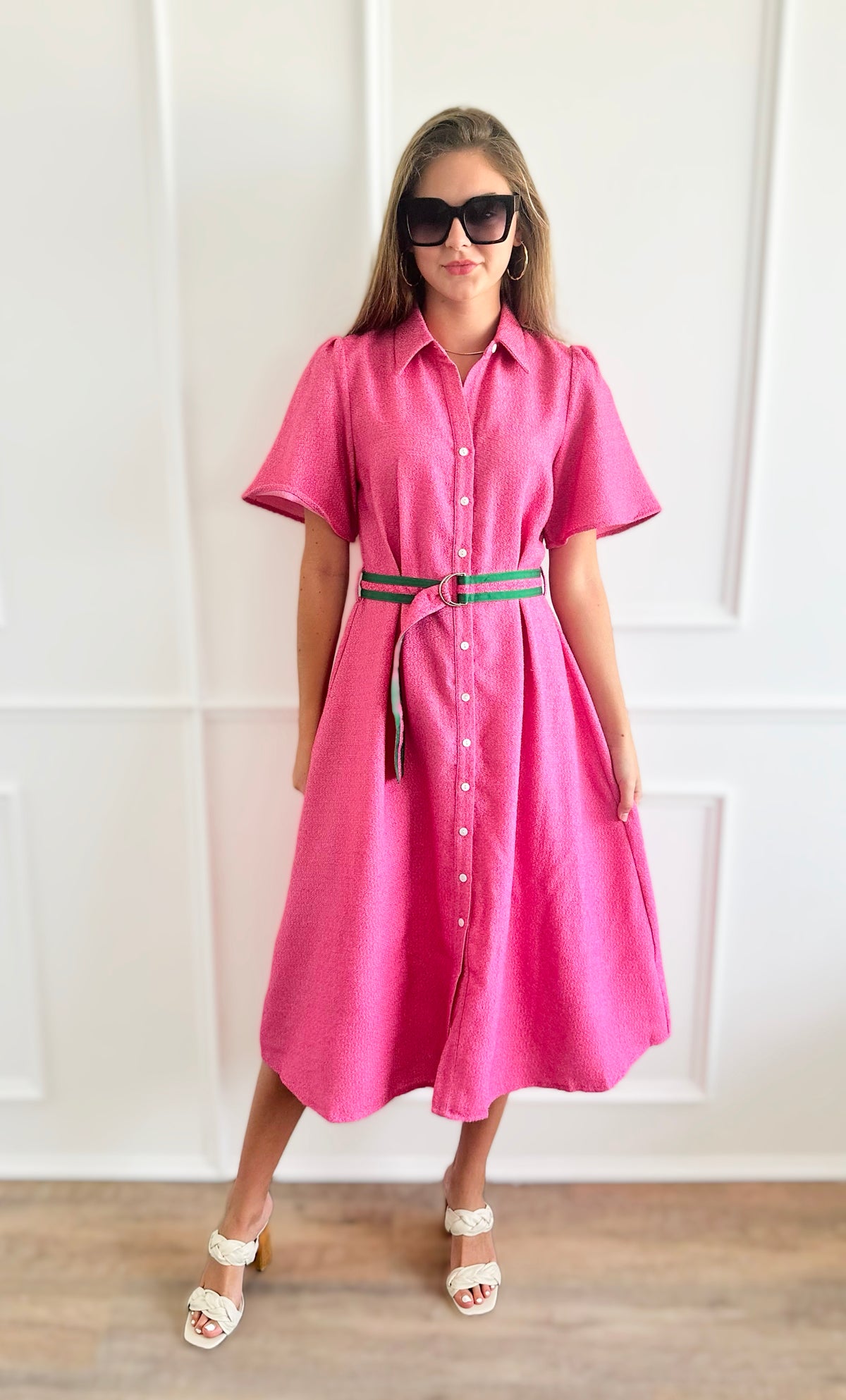 Contrast Belted Botton Down Dress-200 Dresses/Jumpsuits/Rompers-VOY-Coastal Bloom Boutique, find the trendiest versions of the popular styles and looks Located in Indialantic, FL