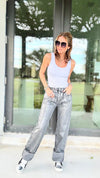 Metallic Mid- Rise Wide Leg Jeans-170 Bottoms-MISS LOVE-Coastal Bloom Boutique, find the trendiest versions of the popular styles and looks Located in Indialantic, FL