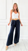 Breezy Elegant Linen Italian Pant- Navy-100 Pants-Italianissimo-Coastal Bloom Boutique, find the trendiest versions of the popular styles and looks Located in Indialantic, FL