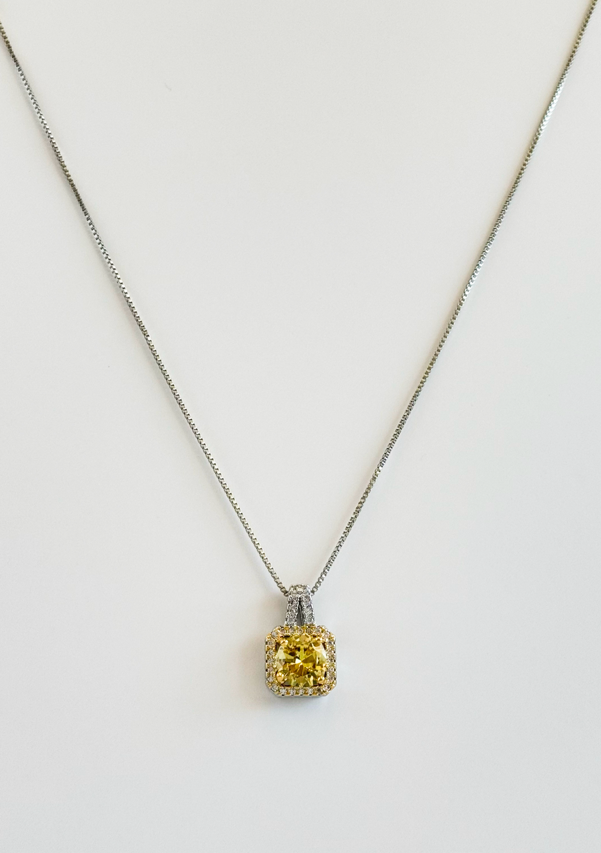 Canary Stone Two Tone Micropave Pendant Necklace-230 Jewelry-DARLING-Coastal Bloom Boutique, find the trendiest versions of the popular styles and looks Located in Indialantic, FL