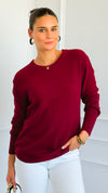 Round Neck Basic Sweater - Cabernet-140 Sweaters-Zenana-Coastal Bloom Boutique, find the trendiest versions of the popular styles and looks Located in Indialantic, FL