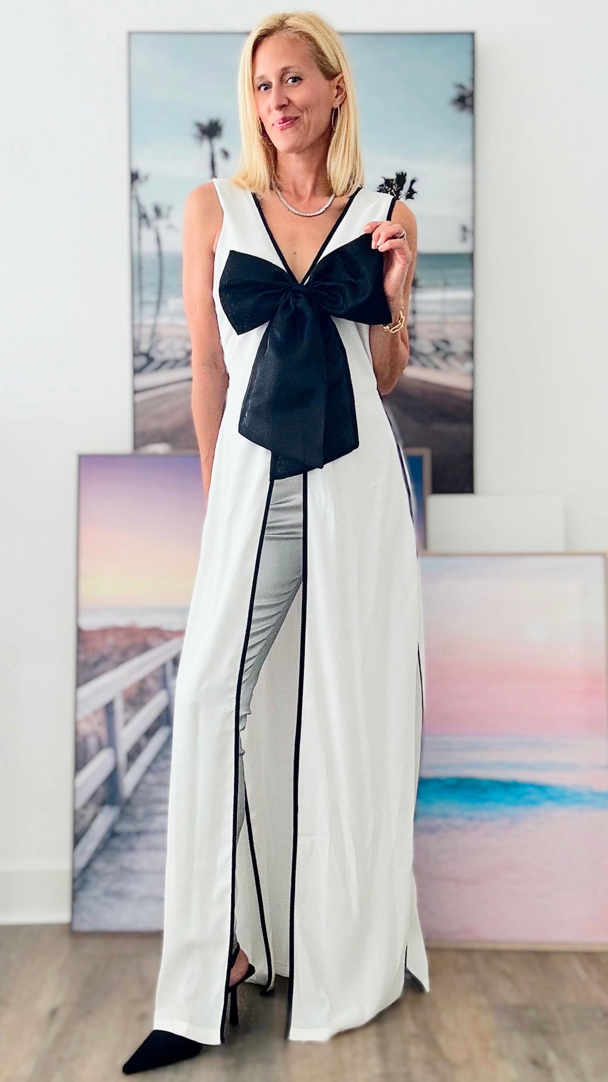 Timeless Duo Bow Top - White-100 Sleeveless Tops-Valentine-Coastal Bloom Boutique, find the trendiest versions of the popular styles and looks Located in Indialantic, FL