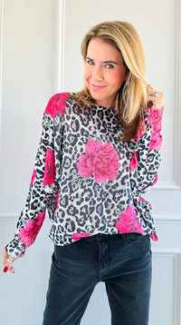 Wild Floral Italian St Tropez Knit- Fuchsia-140 Sweaters-Italianissimo-Coastal Bloom Boutique, find the trendiest versions of the popular styles and looks Located in Indialantic, FL