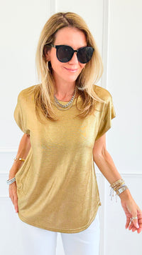 Glow Getter Cap Sleeve Top - Gold-110 Short Sleeve Tops-JODIFL-Coastal Bloom Boutique, find the trendiest versions of the popular styles and looks Located in Indialantic, FL