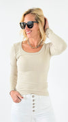 Vibrant Ribbed Long Sleeve Top - Beige-110 Long Sleeve Tops-Mono B-Coastal Bloom Boutique, find the trendiest versions of the popular styles and looks Located in Indialantic, FL