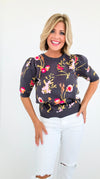 Floral Knit Short Puff Sleeves Sweater-140 Sweaters-Fate By LFD-Coastal Bloom Boutique, find the trendiest versions of the popular styles and looks Located in Indialantic, FL