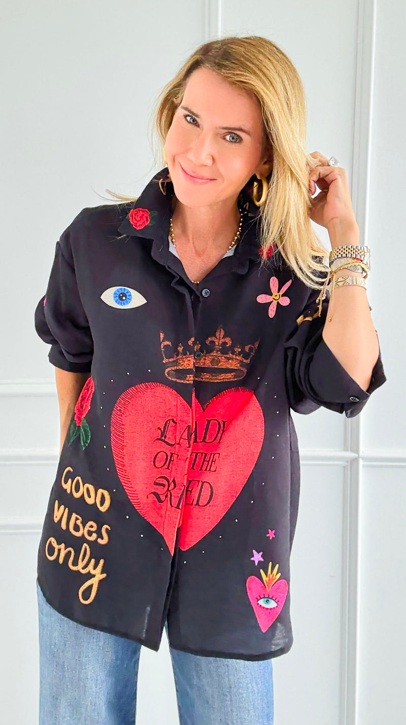 Roses Are Red Italian Blouse-110 Long Sleeve Tops-Italianissimo-Coastal Bloom Boutique, find the trendiest versions of the popular styles and looks Located in Indialantic, FL