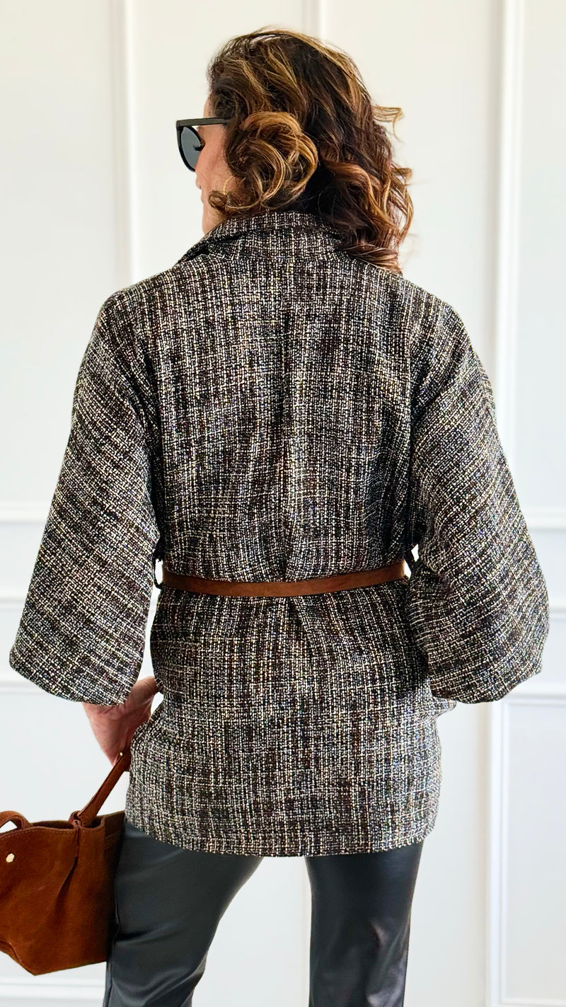 Luxe Belted Italian Jacket-160 Jackets-AZUL MONACO-Coastal Bloom Boutique, find the trendiest versions of the popular styles and looks Located in Indialantic, FL