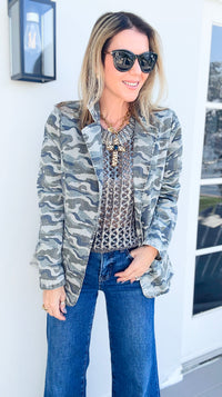 Camo Cameo Printed Blazer-160 Jackets-NoaBoa-Coastal Bloom Boutique, find the trendiest versions of the popular styles and looks Located in Indialantic, FL