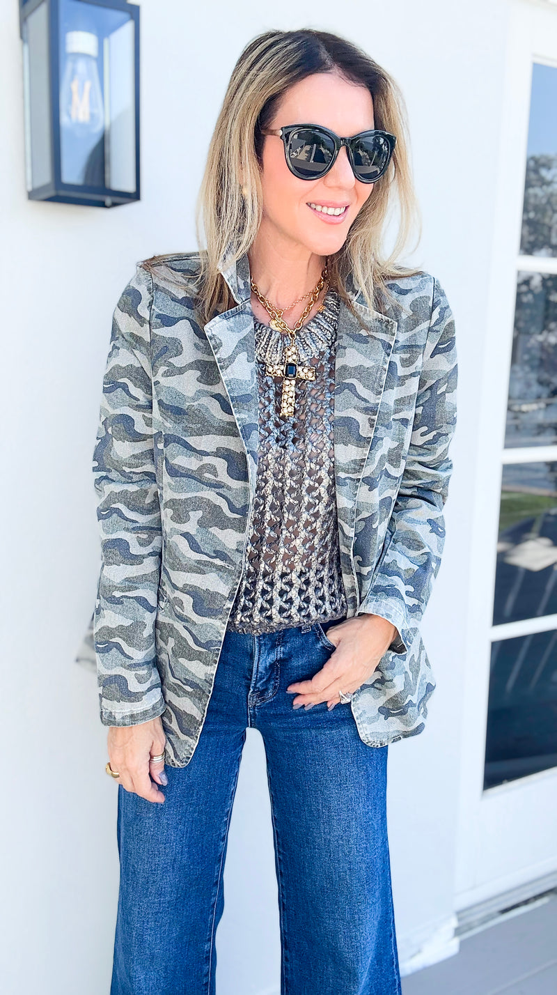 Camo Cameo Printed Blazer-160 Jackets-NoaBoa-Coastal Bloom Boutique, find the trendiest versions of the popular styles and looks Located in Indialantic, FL
