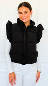 Ruffle & Ready Bow Puffer Vest - Black-vest-Jodifl-Coastal Bloom Boutique, find the trendiest versions of the popular styles and looks Located in Indialantic, FL