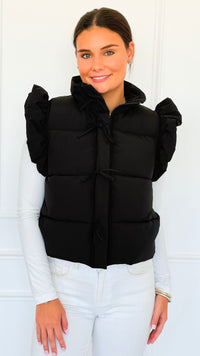 Ruffle & Ready Bow Puffer Vest - Black-vest-Jodifl-Coastal Bloom Boutique, find the trendiest versions of the popular styles and looks Located in Indialantic, FL