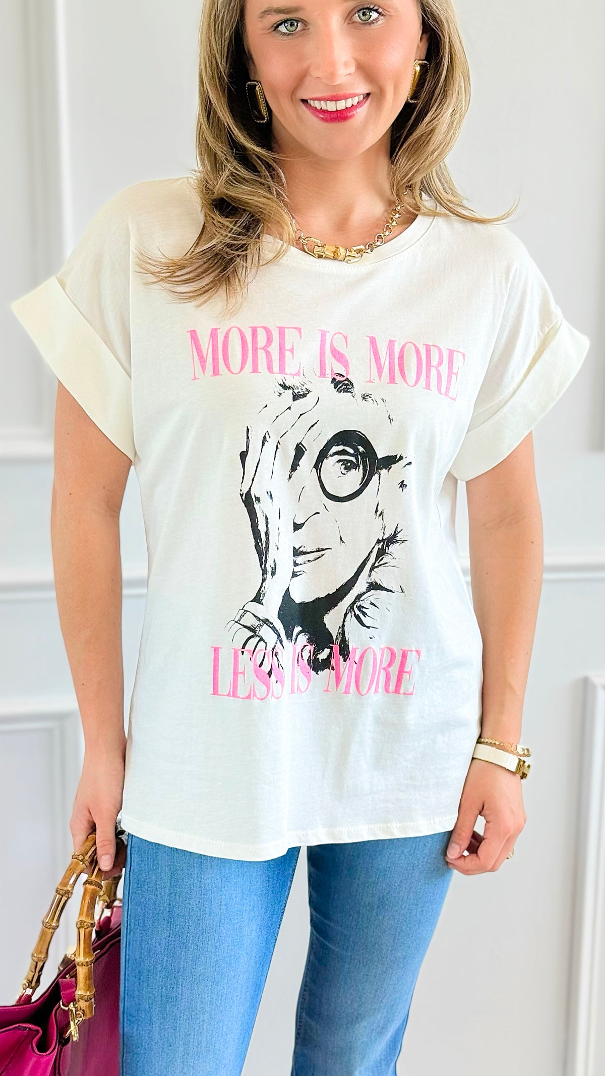 Less & More Italian Graphic Tee-110 Short Sleeve Tops-FIRSTAGE-Coastal Bloom Boutique, find the trendiest versions of the popular styles and looks Located in Indialantic, FL