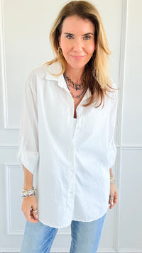 Everyday Ease Seersucker Italian Shirt-170 Bottoms-Italianissimo-Coastal Bloom Boutique, find the trendiest versions of the popular styles and looks Located in Indialantic, FL