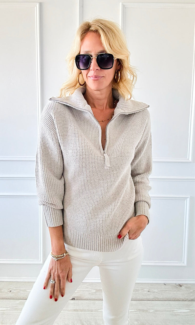 City Girl Half-Zip Knit Sweater - H.Mocha-140 Sweaters-Zenana-Coastal Bloom Boutique, find the trendiest versions of the popular styles and looks Located in Indialantic, FL