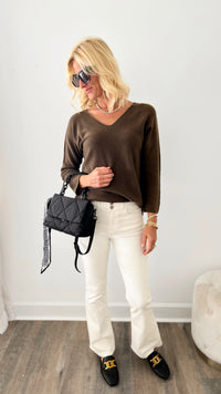 Soho Italian V-Neck Pullover - Chocolate-140 Sweaters-Italianissimo/ Max & D-Coastal Bloom Boutique, find the trendiest versions of the popular styles and looks Located in Indialantic, FL