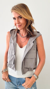 Hooded Cargo Vest - Grey-160 Jackets-Love Tree Fashion-Coastal Bloom Boutique, find the trendiest versions of the popular styles and looks Located in Indialantic, FL