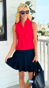 Ruffled Placket Sleeveless Top - Red-100 Sleeveless Tops-ARYEH-Coastal Bloom Boutique, find the trendiest versions of the popular styles and looks Located in Indialantic, FL