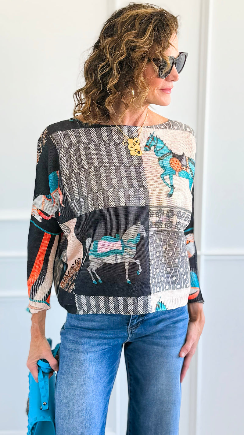 Carousel Dreams Italian St Tropez Knit- Turquoise-140 Sweaters-SORPRESA-Coastal Bloom Boutique, find the trendiest versions of the popular styles and looks Located in Indialantic, FL