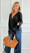 Sweet Seduction Plunge Top - Black-110 Long Sleeve Tops-7Mango7-Coastal Bloom Boutique, find the trendiest versions of the popular styles and looks Located in Indialantic, FL