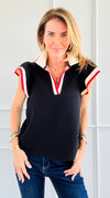 Colorblock Charm Knit Blouse - Black-110 Short Sleeve Tops-entro-Coastal Bloom Boutique, find the trendiest versions of the popular styles and looks Located in Indialantic, FL