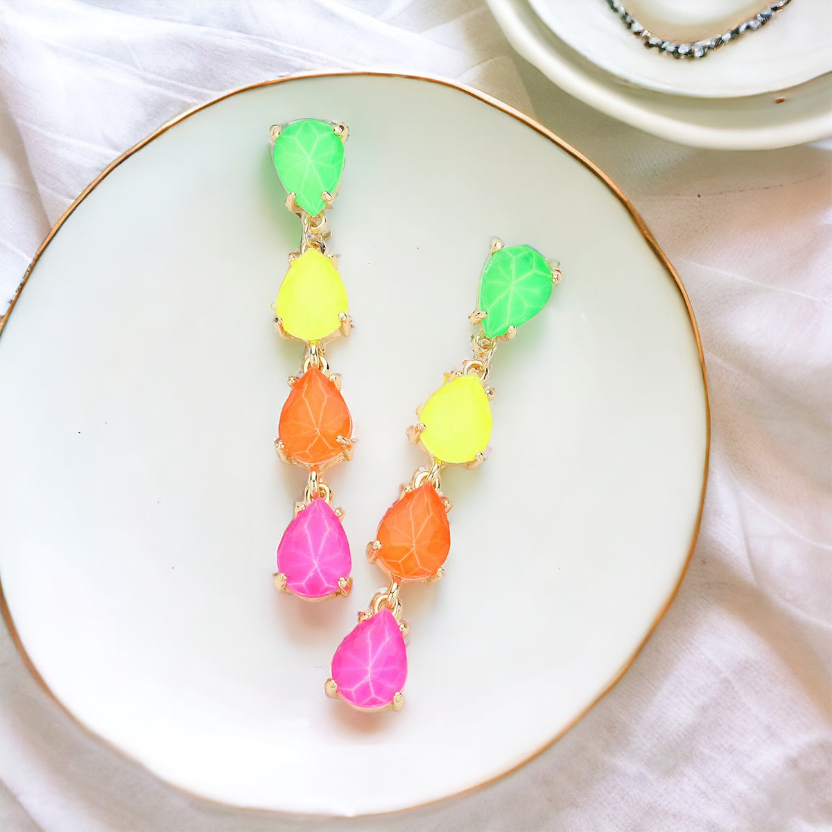 Neon Teardrop Link Dangle Earrings - Multi-230 Jewelry-Wona Trading-Golden Stella-Coastal Bloom Boutique, find the trendiest versions of the popular styles and looks Located in Indialantic, FL