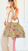 Patch Perfect Italian Tote Bag- Khaki-240 Bags-DEDA SRL-Coastal Bloom Boutique, find the trendiest versions of the popular styles and looks Located in Indialantic, FL