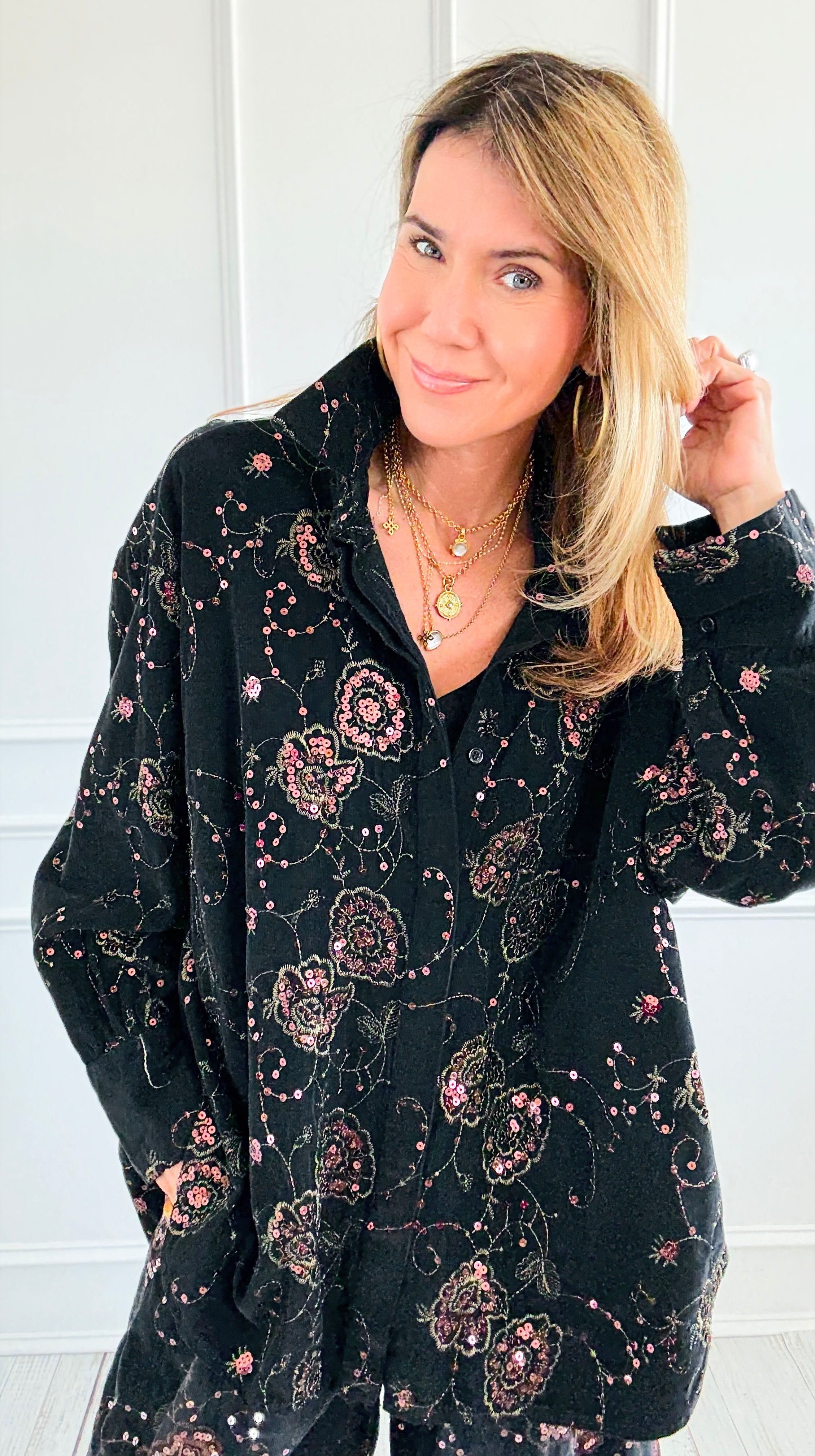 Ornate Charm Italian Corduroy Top-110 Long Sleeve Tops-TATTOO Z-Coastal Bloom Boutique, find the trendiest versions of the popular styles and looks Located in Indialantic, FL