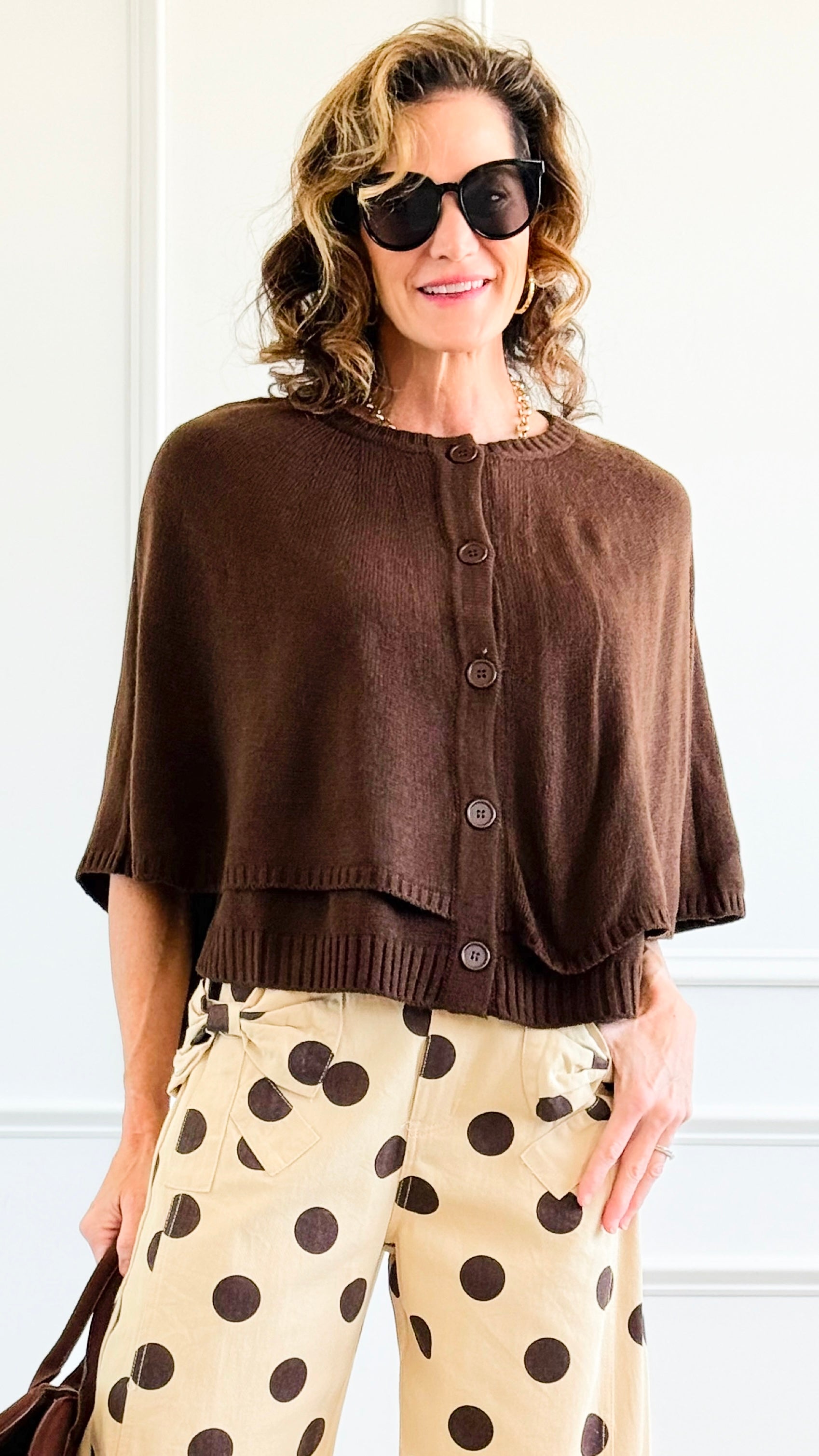 Knit Button Front Cape Poncho - Brown-150 Cardigans/Layers-NYW-Coastal Bloom Boutique, find the trendiest versions of the popular styles and looks Located in Indialantic, FL