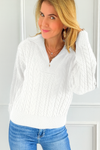Knit Zipper Sweater - Ivory-140 Sweaters-English Factory-Coastal Bloom Boutique, find the trendiest versions of the popular styles and looks Located in Indialantic, FL