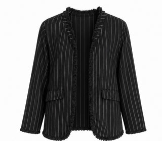 Pinstripe Prestige Fringe Trim Linen Italian Blazer